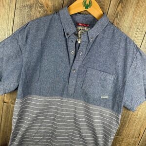 Iron and Resin Henderson Short Sleeve Indigo Popover 1/2 Button Shirt Men Large